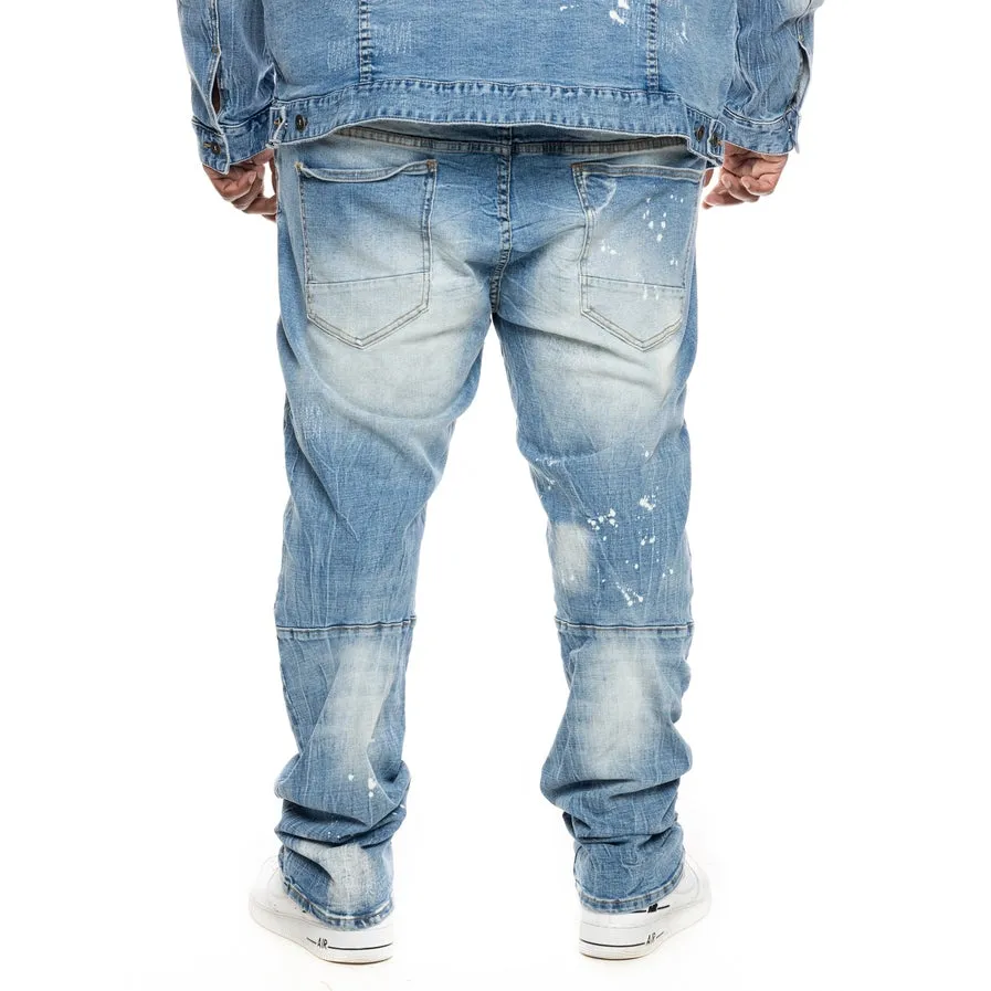 Big and Tall Bleached Detail Semi Basic Jeans - Ocean Blue
