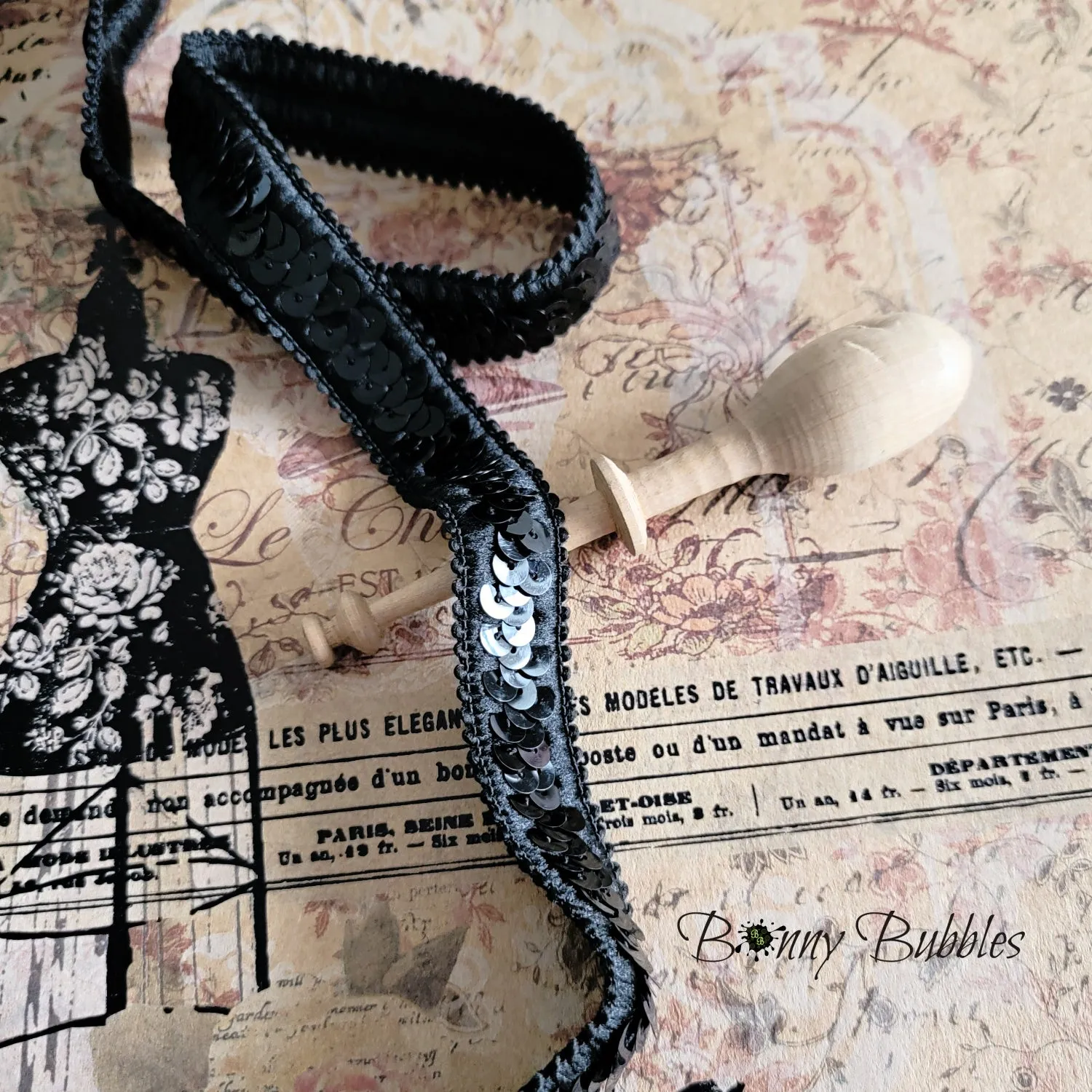 Black Sequin Elastic Trim, BB7039