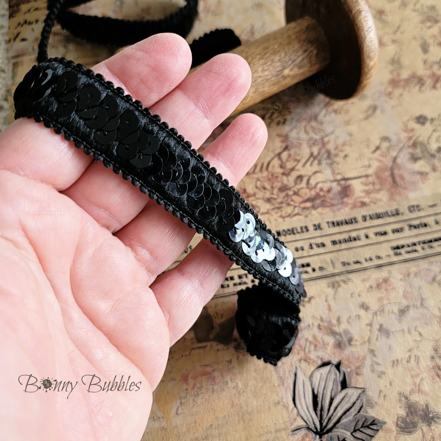 Black Sequin Elastic Trim, BB7039