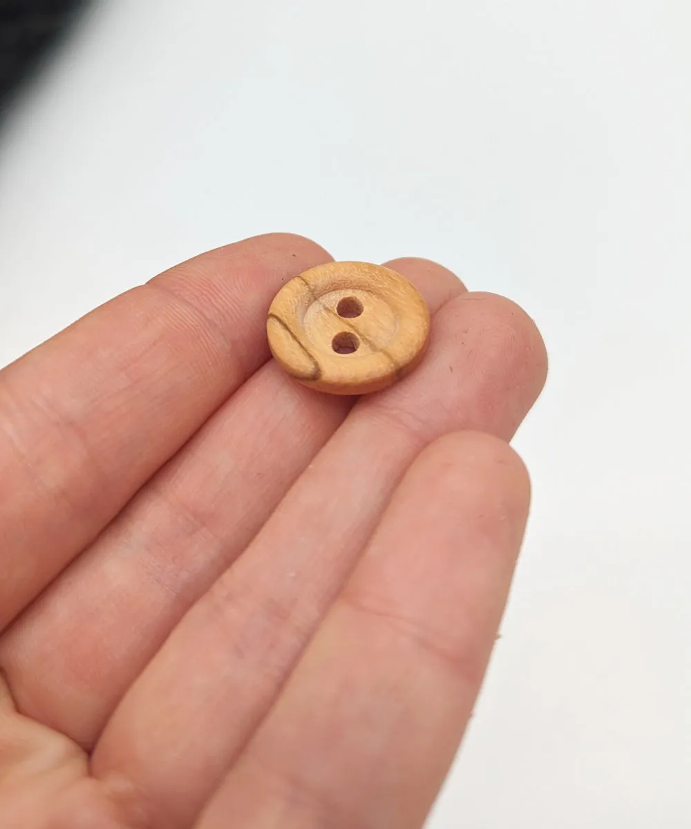 Holzknopf matt mit 2 Lchern, 15 mm, 18 mm, 23 mm