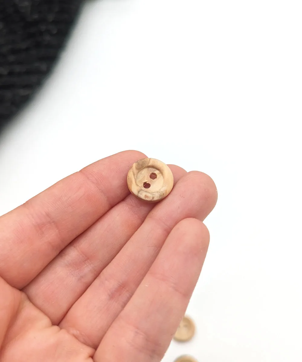 Holzknopf matt mit 2 Lchern, 15 mm, 18 mm, 23 mm