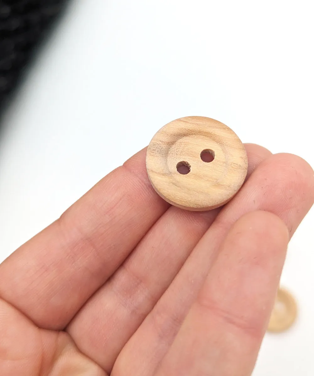 Holzknopf matt mit 2 Lchern, 15 mm, 18 mm, 23 mm