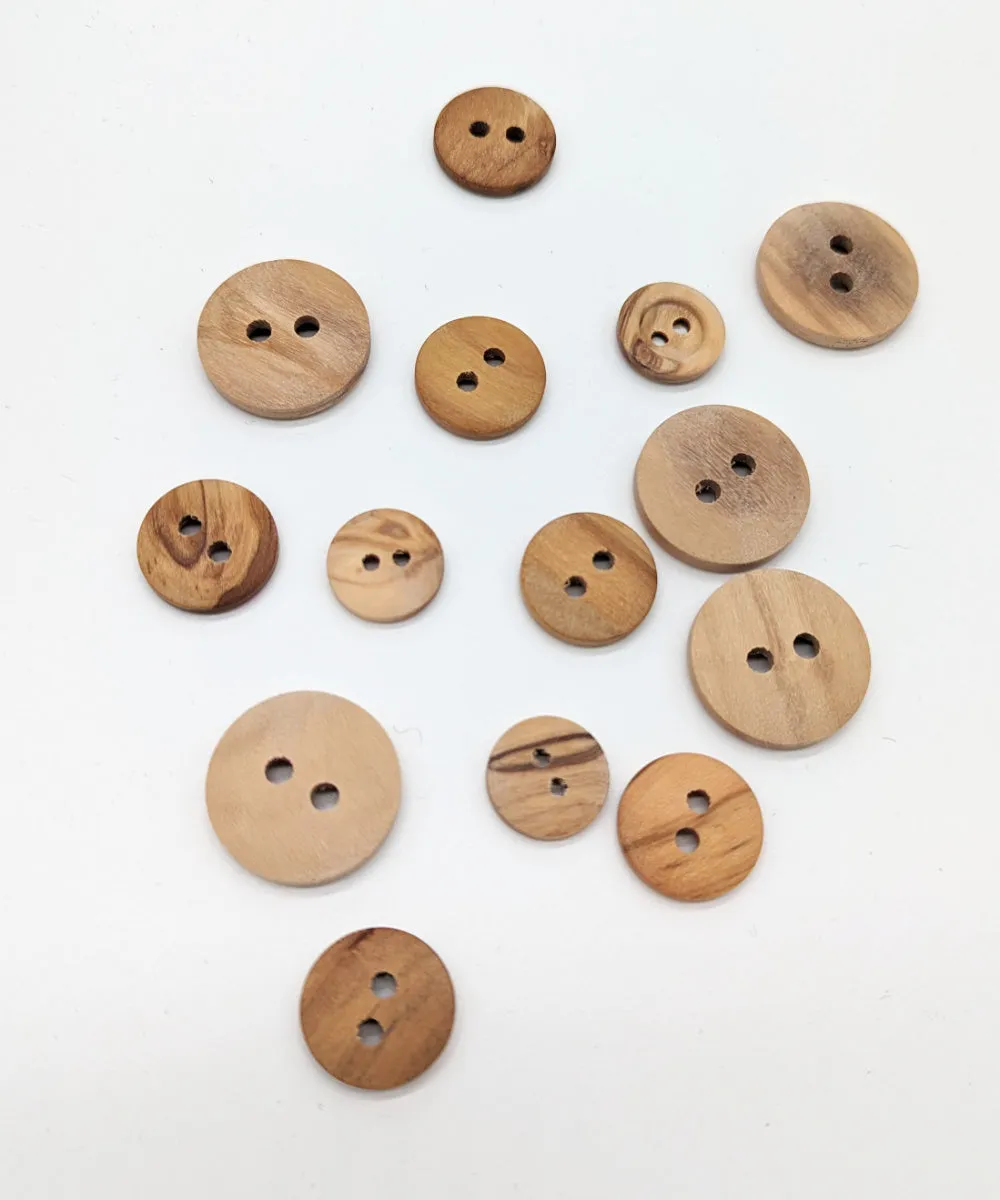 Holzknopf matt mit 2 Lchern, 15 mm, 18 mm, 23 mm